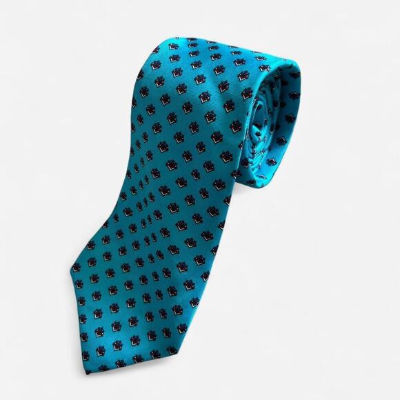 Vintage Christian Dior Blue patterned  100% silk Tie - Picture 2 of 5